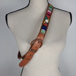 Guatemalan Vintage Multicolor Patterned Leather Belt XL Mexican